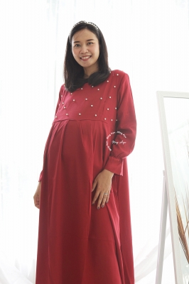 Mutiara Gamis Ibu Hamil Menyusui Muslim Manik Dada - GMS 262 Merah